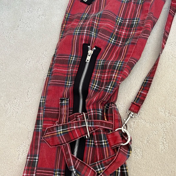 Tripp nyc strappy red plaid punk bondage zipper pants size 7 Emo Alternative - Picture 4 of 5
